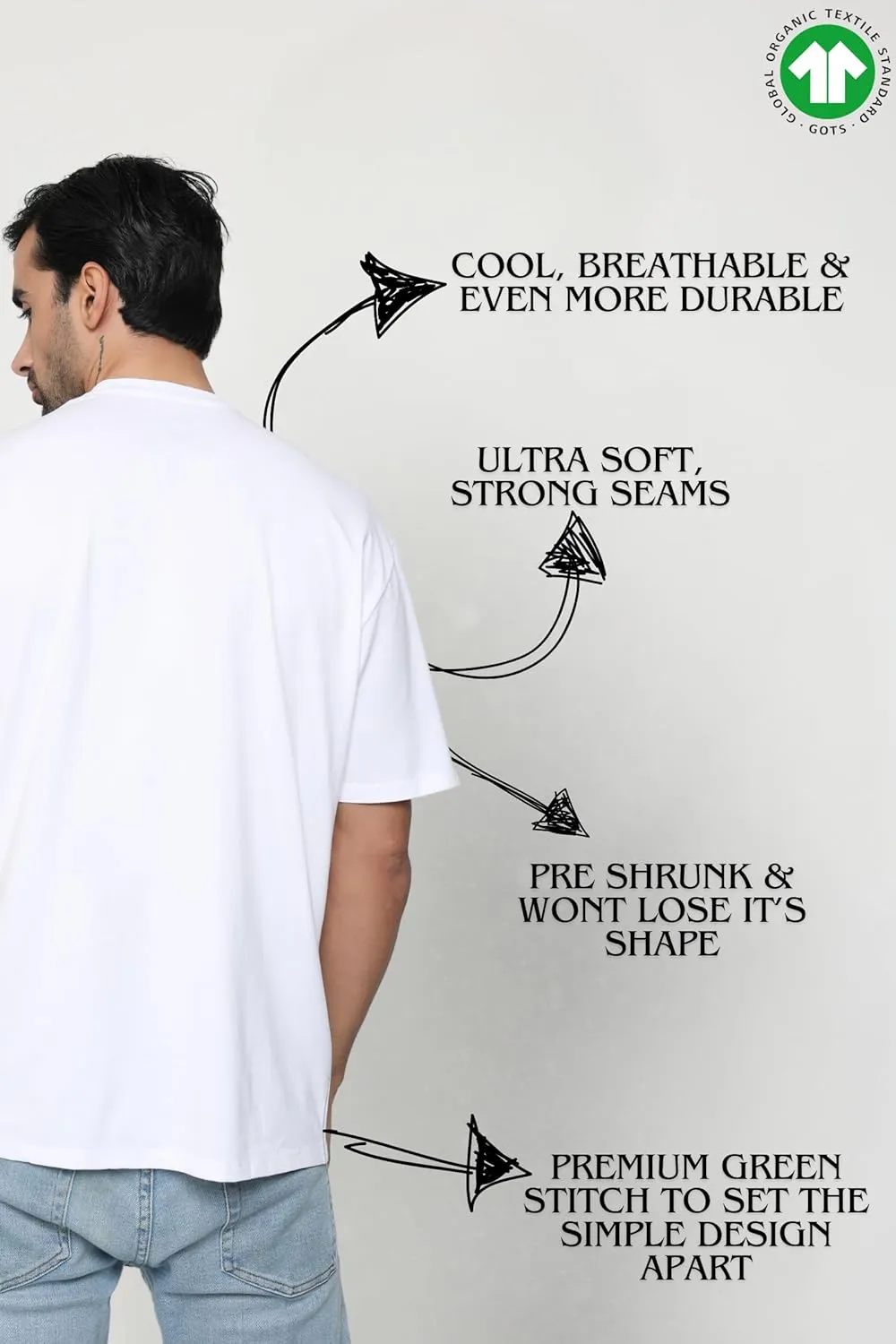 Crewneck 100% Certified Organic Cotton, Oversized Fit Soft Shirts for Men & Women