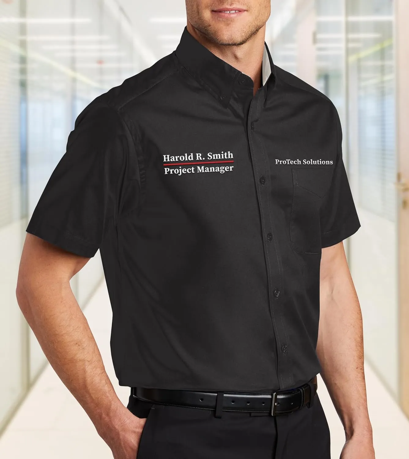 Custom Short Sleeve Embroidered Button Up Shirts for Men Add Your Text Personalized Embroidery Easy Care Shirts