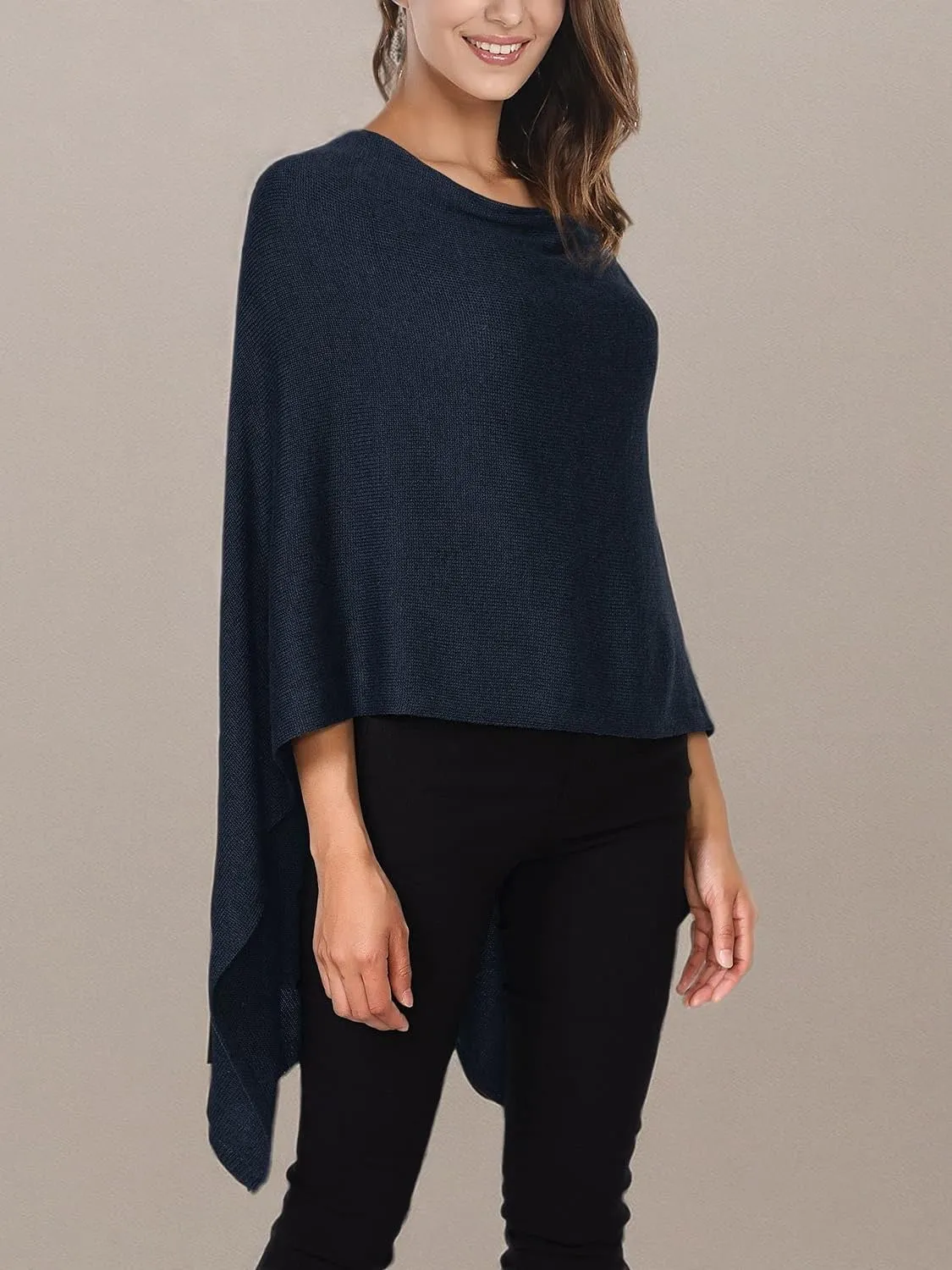 DJT Womens Solid Knit Short Asymmetric Wrap Poncho Topper