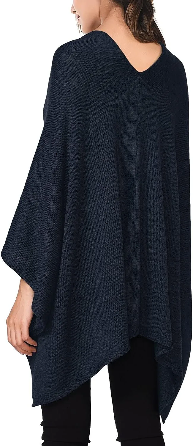 DJT Womens Solid Knit Short Asymmetric Wrap Poncho Topper