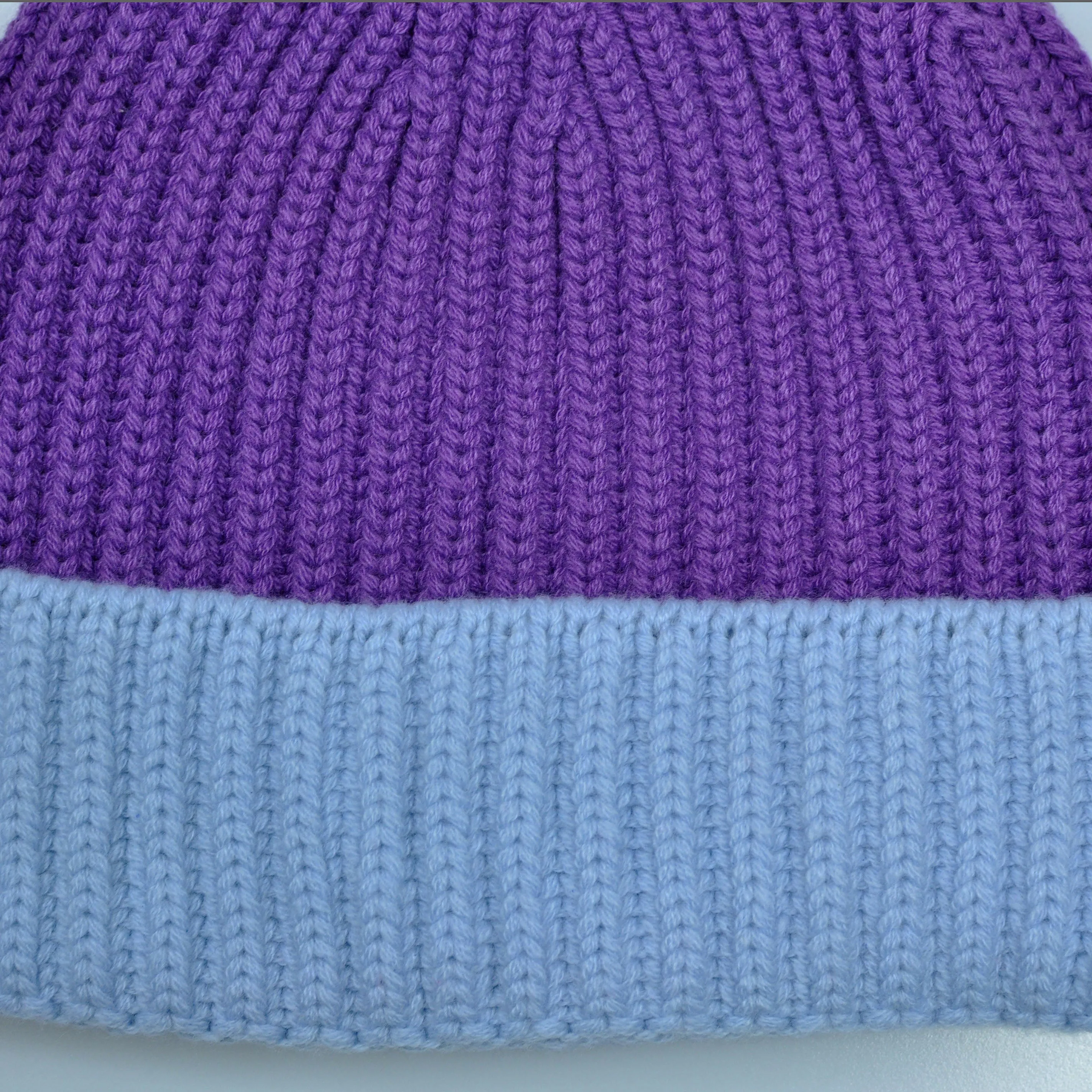 Four Ply Cashmere Winter Beanie in Purple & Light Blue