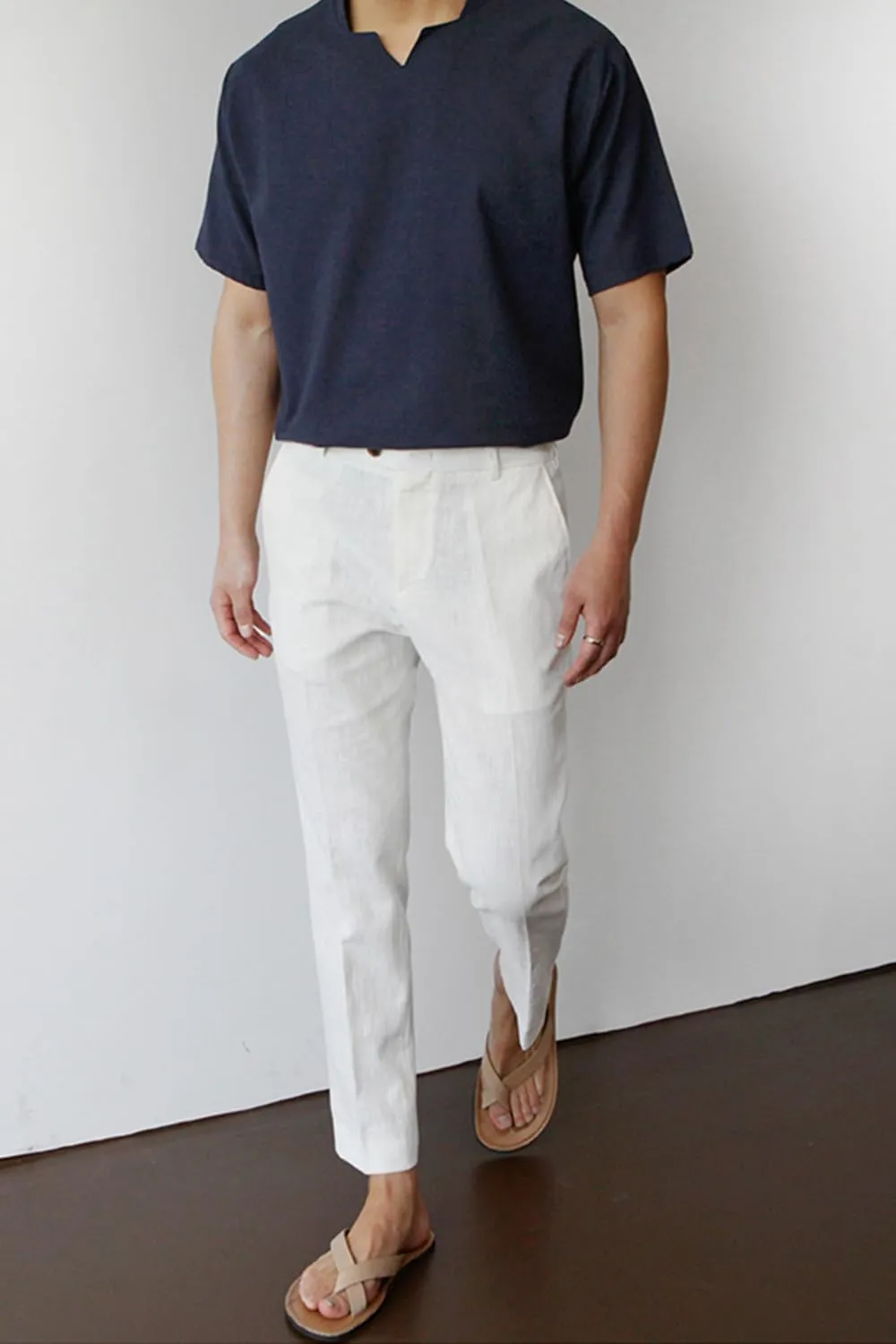 GINGTTO Linen Pants Men Slim Fit Elastic Waistband Lightweight Summer Beach Fashion Casual Pant