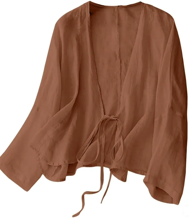 IDEALSANXUN Womens Casual Spring Summer Lightweight Cotton Linen Jackets Cardigan Tops