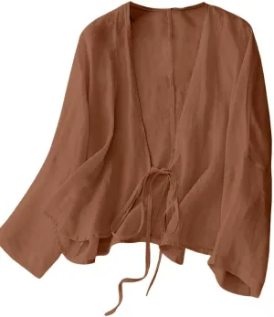 IDEALSANXUN Womens Casual Spring Summer Lightweight Cotton Linen Jackets Cardigan Tops