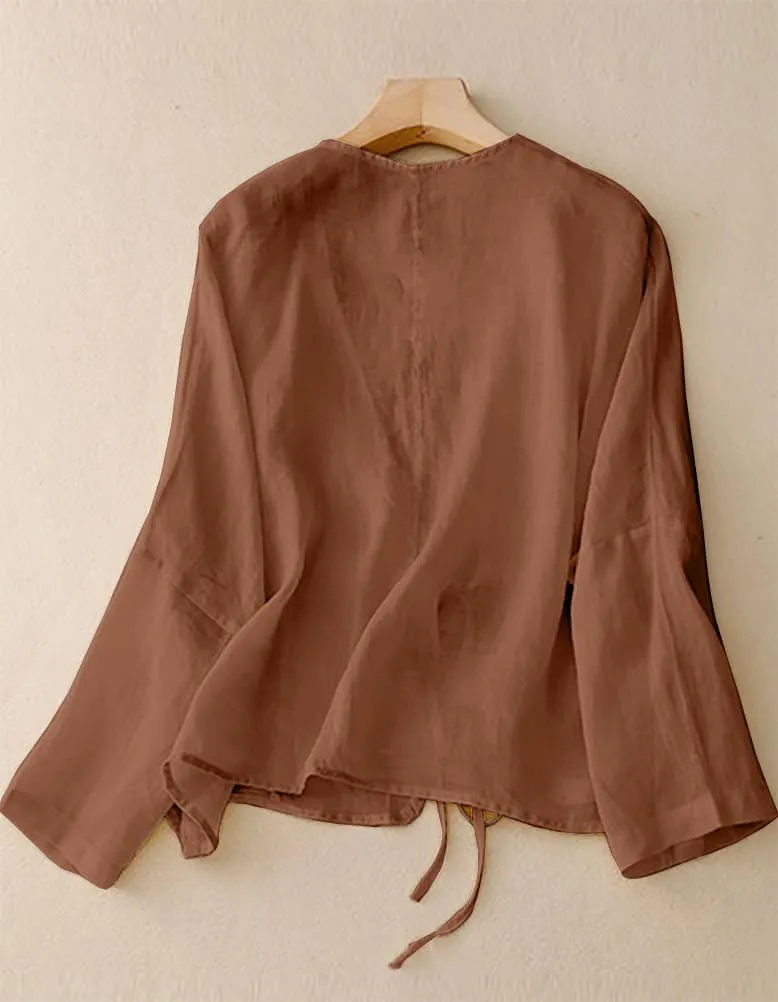 IDEALSANXUN Womens Casual Spring Summer Lightweight Cotton Linen Jackets Cardigan Tops
