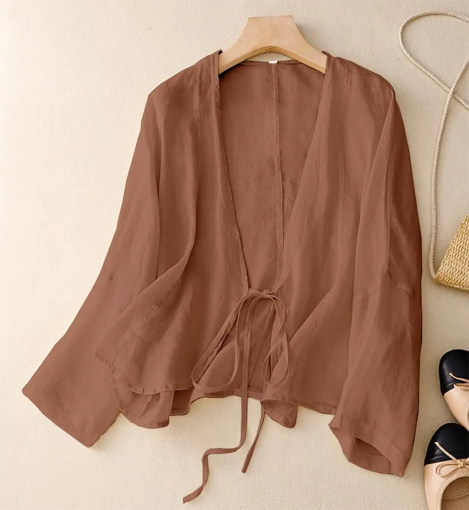 IDEALSANXUN Womens Casual Spring Summer Lightweight Cotton Linen Jackets Cardigan Tops