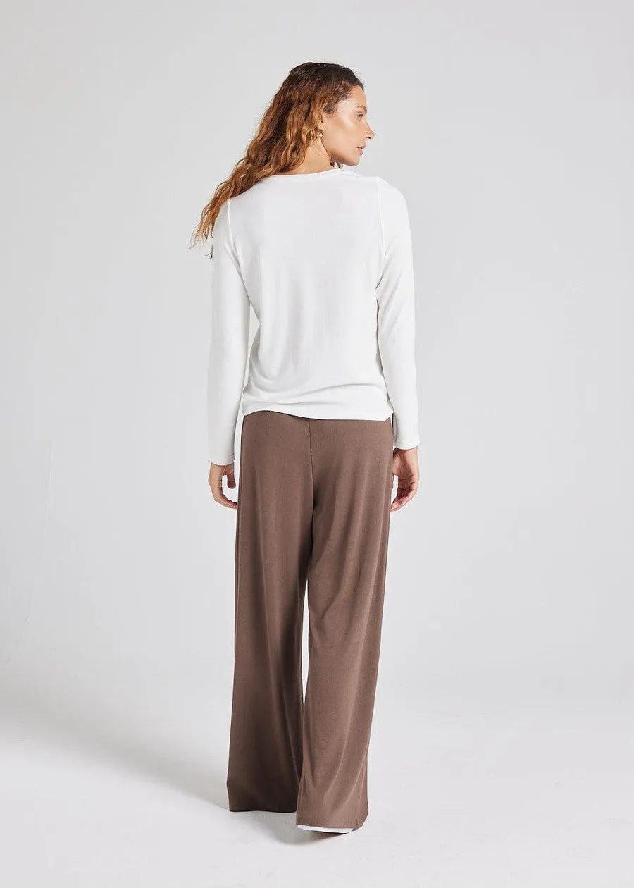 Joplin Ribbed Bamboo Wide Leg Pant - Chocolate