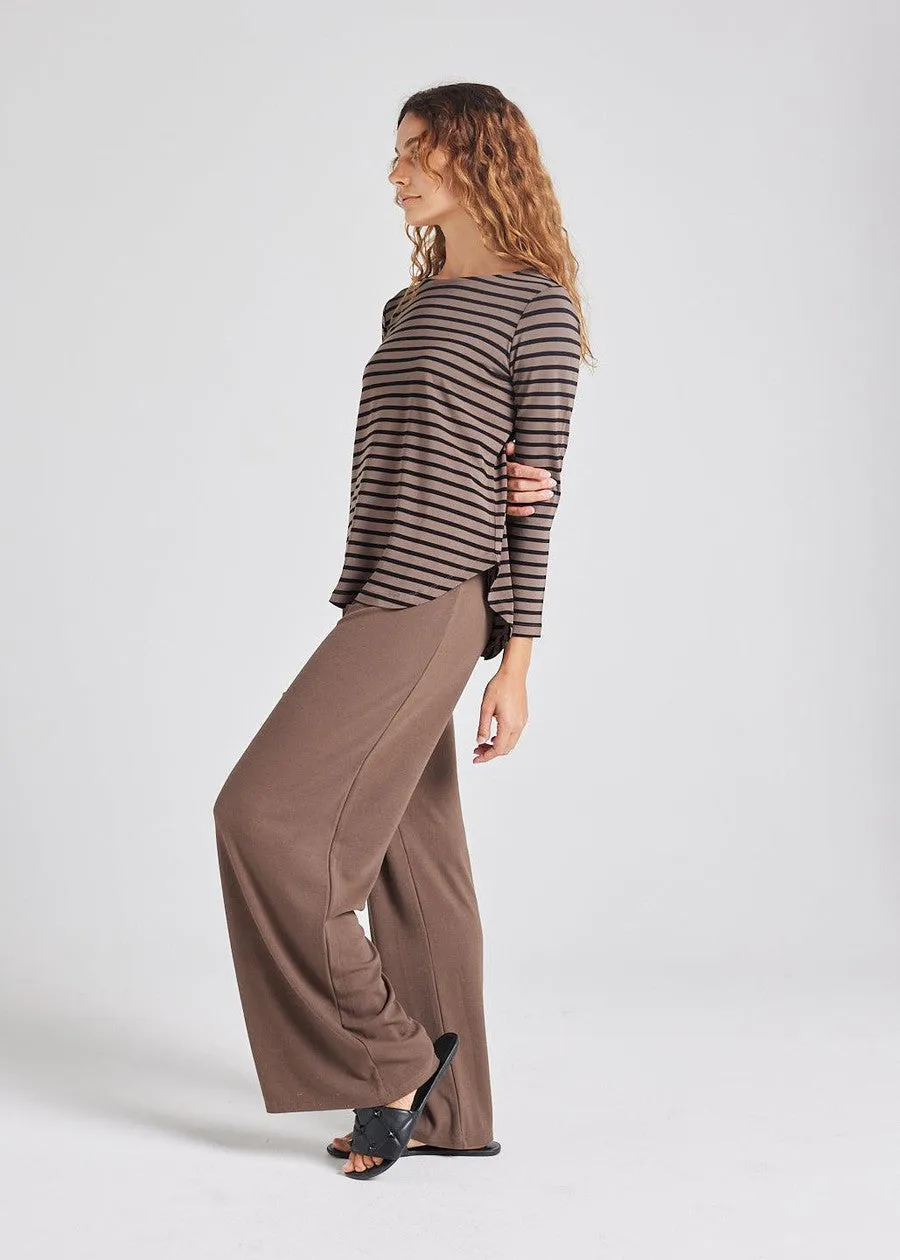 Joplin Ribbed Bamboo Wide Leg Pant - Chocolate