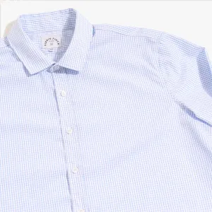 Light Blue-White Grid Check Easy-Care Dress Shirt