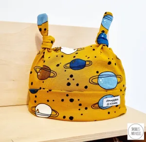 Mustard Planets Print Print Knots Hat-New for Autumn/Winter!