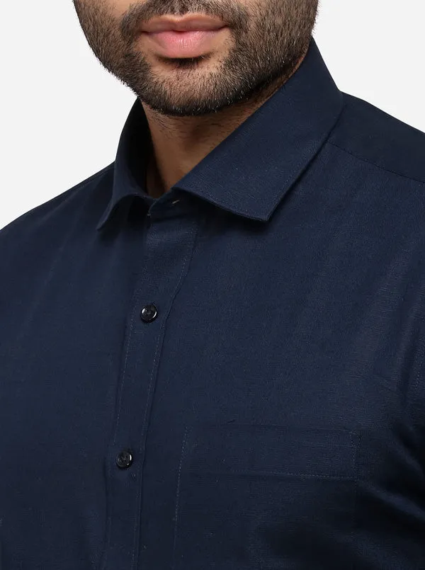 Navy Blue Solid Regular Fit Formal Shirt | Greenfibre