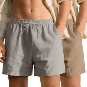 Neer 2 Pack Men's Linen Shorts Cotton L-5XL Big and Tall Regular Casual Lightweight Drawstring Summer Shorts with Pockets
