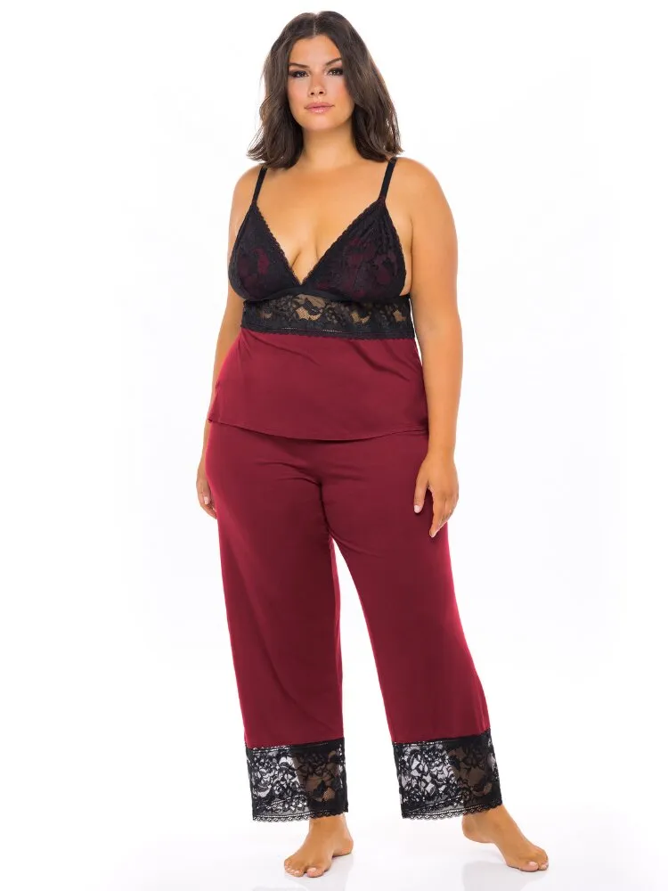 Plus Size Lounge Jersey & Lace Pajama Set