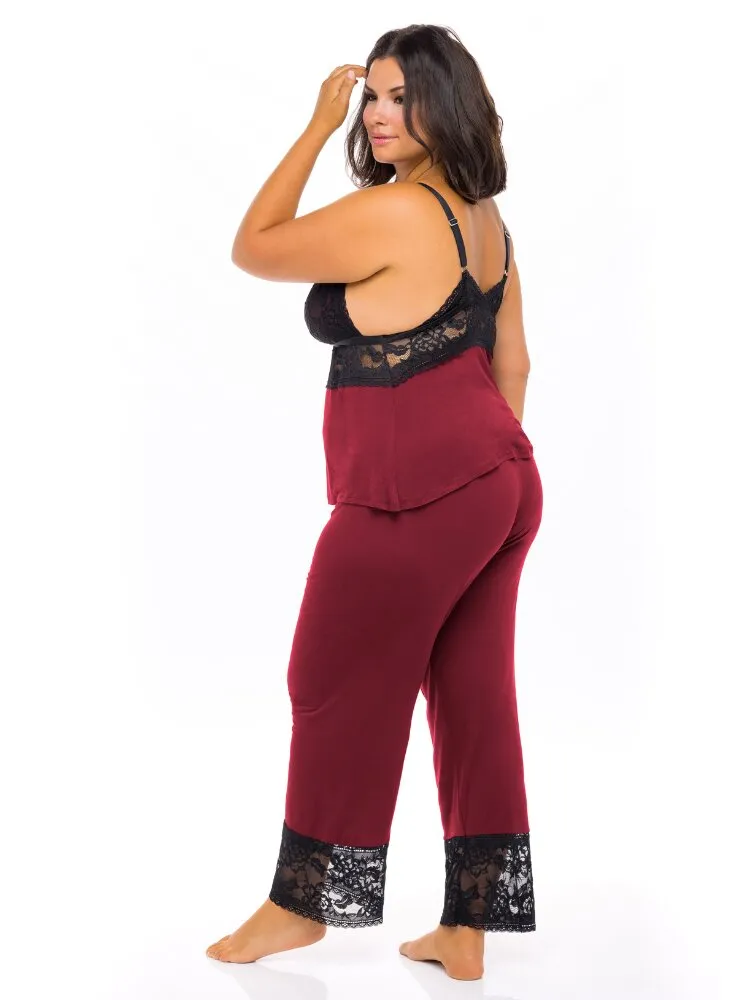 Plus Size Lounge Jersey & Lace Pajama Set