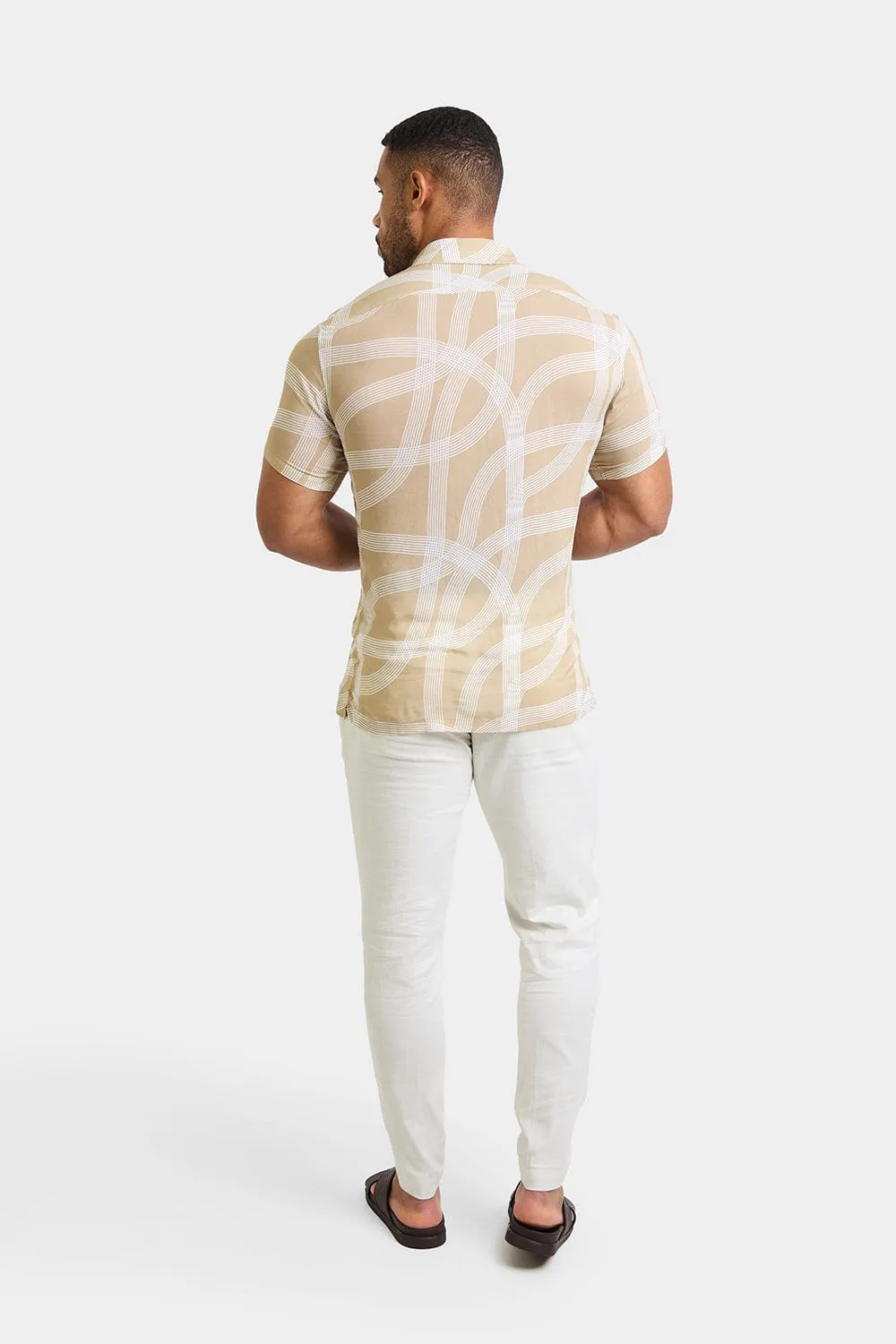 Printed Shirt in Stone Curved Stripe