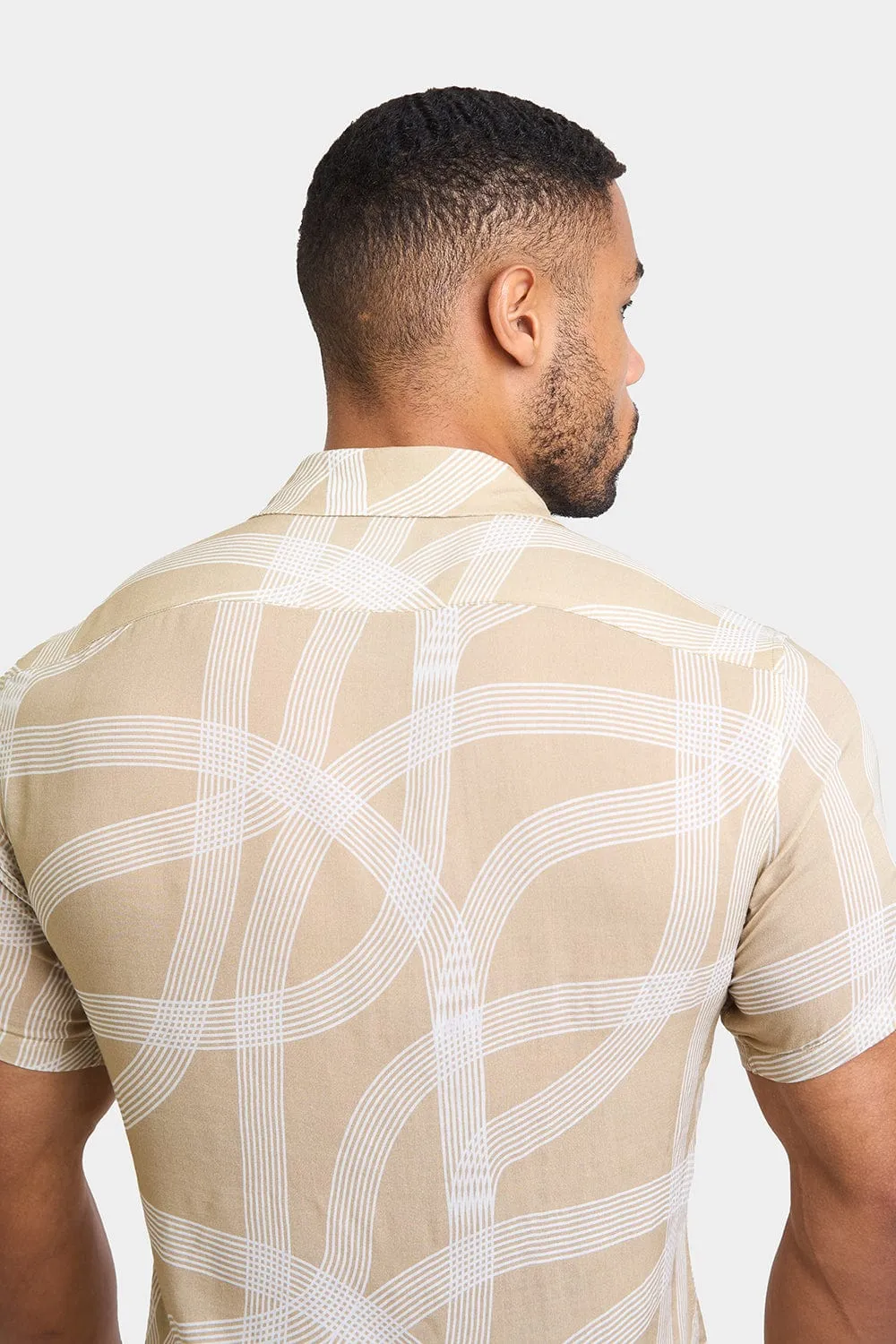 Printed Shirt in Stone Curved Stripe