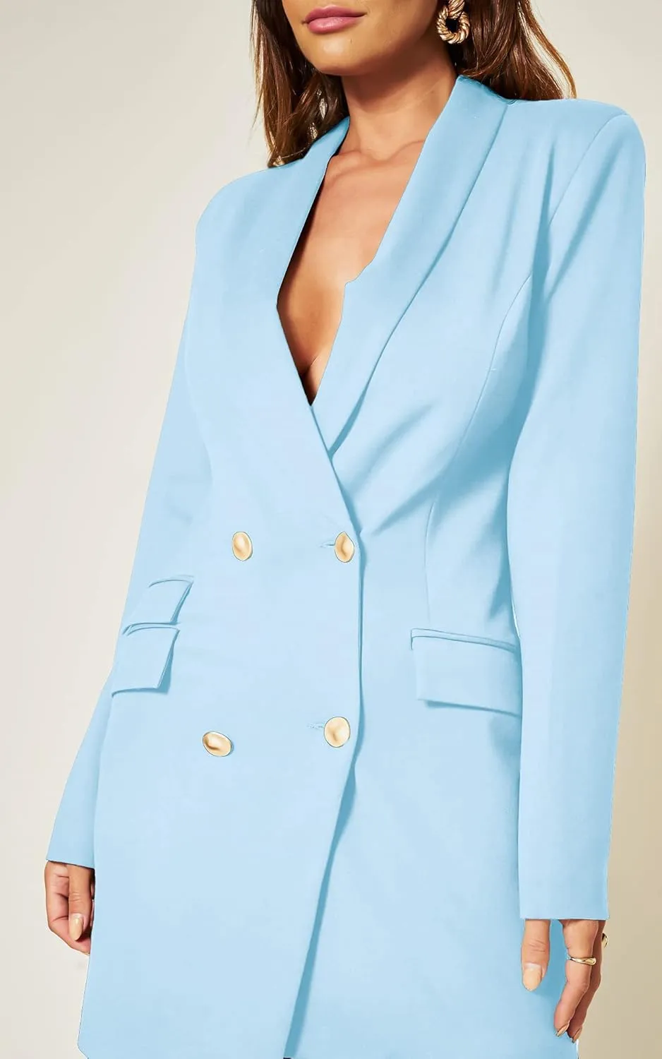 UNIQUE 21 Women Luxe Stain Breasted Asymmetric Blazer Dress - Ladies Elegant Casual Work Office Events Blazer Dresses