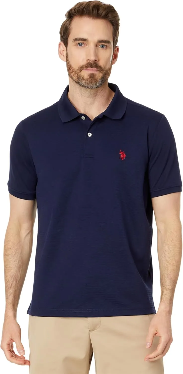 U.S. POLO ASSN. Men's Poly Spandex Ottoman Knit Short Sleeve Solid Performance Textured Polo Shirt