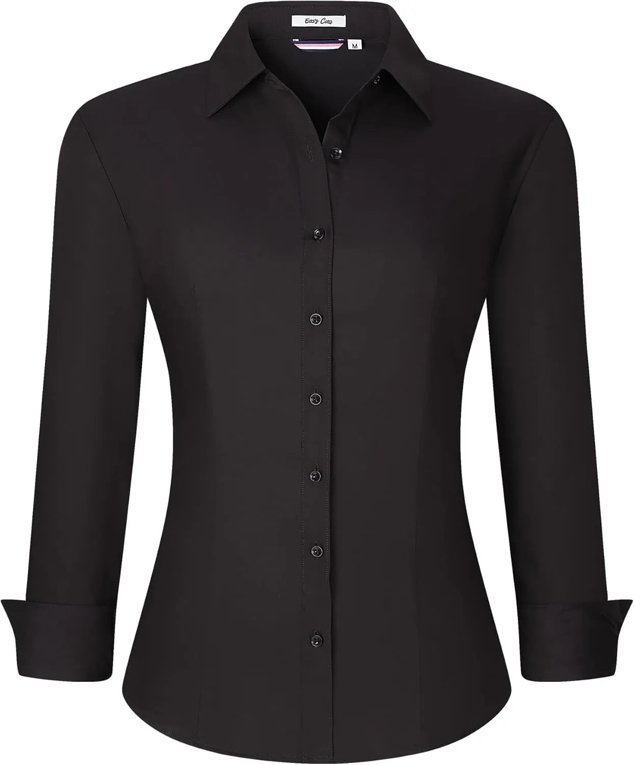 WARHORSEE Womens Button Down Shirt Long Sleeve Work Dress Shirts, V Neck Easy Care Stretchy Business Casual Blouses for Women